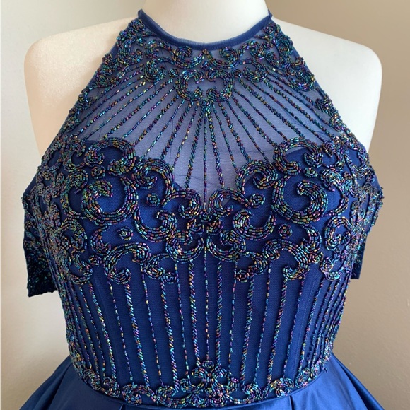 Sherri Hill Dresses & Skirts - Sherri Hill Royal Blue Halter NeckFormal Prom Ballgown Dress with Beaded Accents